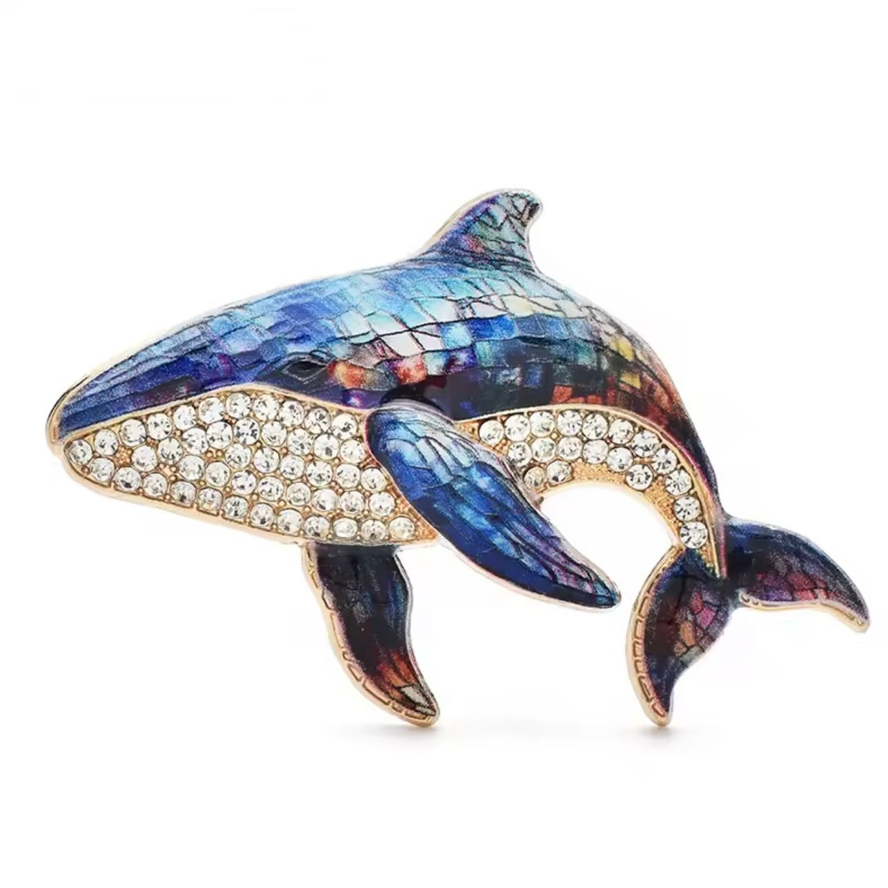 🐋 Whale Rhinestone Brooch – Elegant Ocean-Inspired Pin
