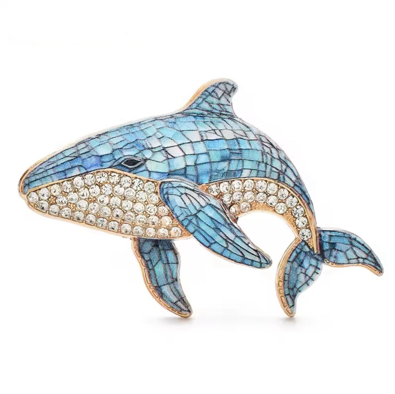 🐋 Whale Rhinestone Brooch – Elegant Ocean-Inspired Pin