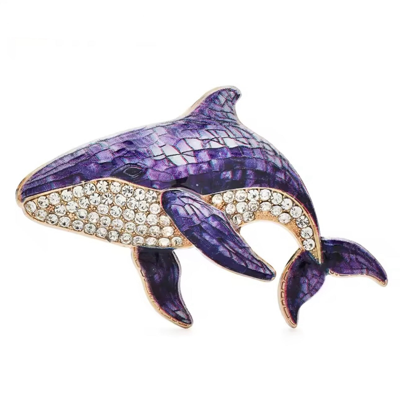 🐋 Whale Rhinestone Brooch – Elegant Ocean-Inspired Pin